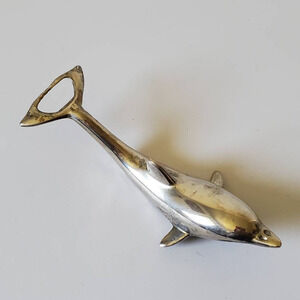 Vintage Dolphin Bottle Opener Kitchen Bar Nautical Sealife Silver Plate 6.5